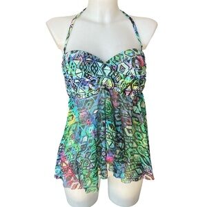 Profile Multicolour Halter Tie Tankini Size 12